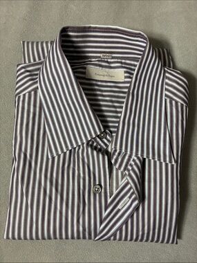 Ermenegildo Zegna Navy and White Stripe Dress Shirt